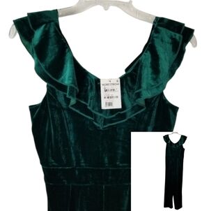 Zunie Girls Size 16 Ruffle Neck Velvet Jumpsuit Hunter Green Stretchy Holiday